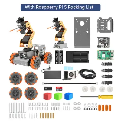 Hiwonder MasterPi AI Görüntü İşleyen Robotik Kollu Robot Araba (Raspberry Pi Desteği)