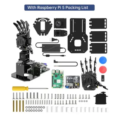 Hiwonder uHandPi Raspberry Pi AI Görüntü İşleyen Robotik El (RPi 5 8GB - Sağ)