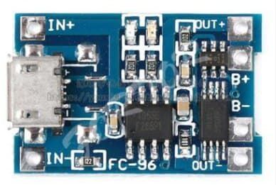 Lithium Pil Şarj Modülü (Korumalı) - TP4056, Micro USB Konnektör, BMS