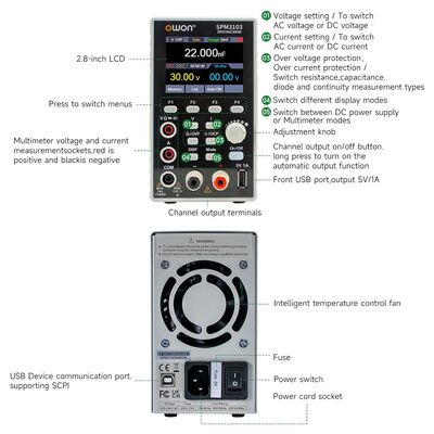 Owon SPM3103 2 in 1 DC Güç Kaynağı (ve Multimetre) - 300W, 0-10A, 0-30V