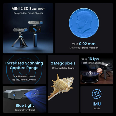 Revopoint Mini 2 Advanced Edition 3D Scanner (Masaüstü & Elde Kullanıma Uygun)