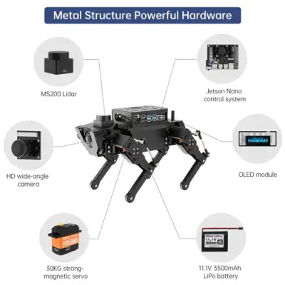 ROSPug Quadruped Bionik Robot Köpek (Jetson NANO Entegre, ROS ve Pyton Desteği)