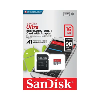 Sandisk Ultra 16GB microSDHC 653x Hafıza Kartı 98MB/s