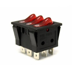 Üçlü Soba Anahtarı (Triple Rocker Switch) - Işıklı, Dar, IC-135, 9p - Thumbnail