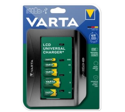 Varta LCD Universal Charger+ Güçlü Şarj Cihazı - AAA, AA, C, D, 9V Kare Boylar